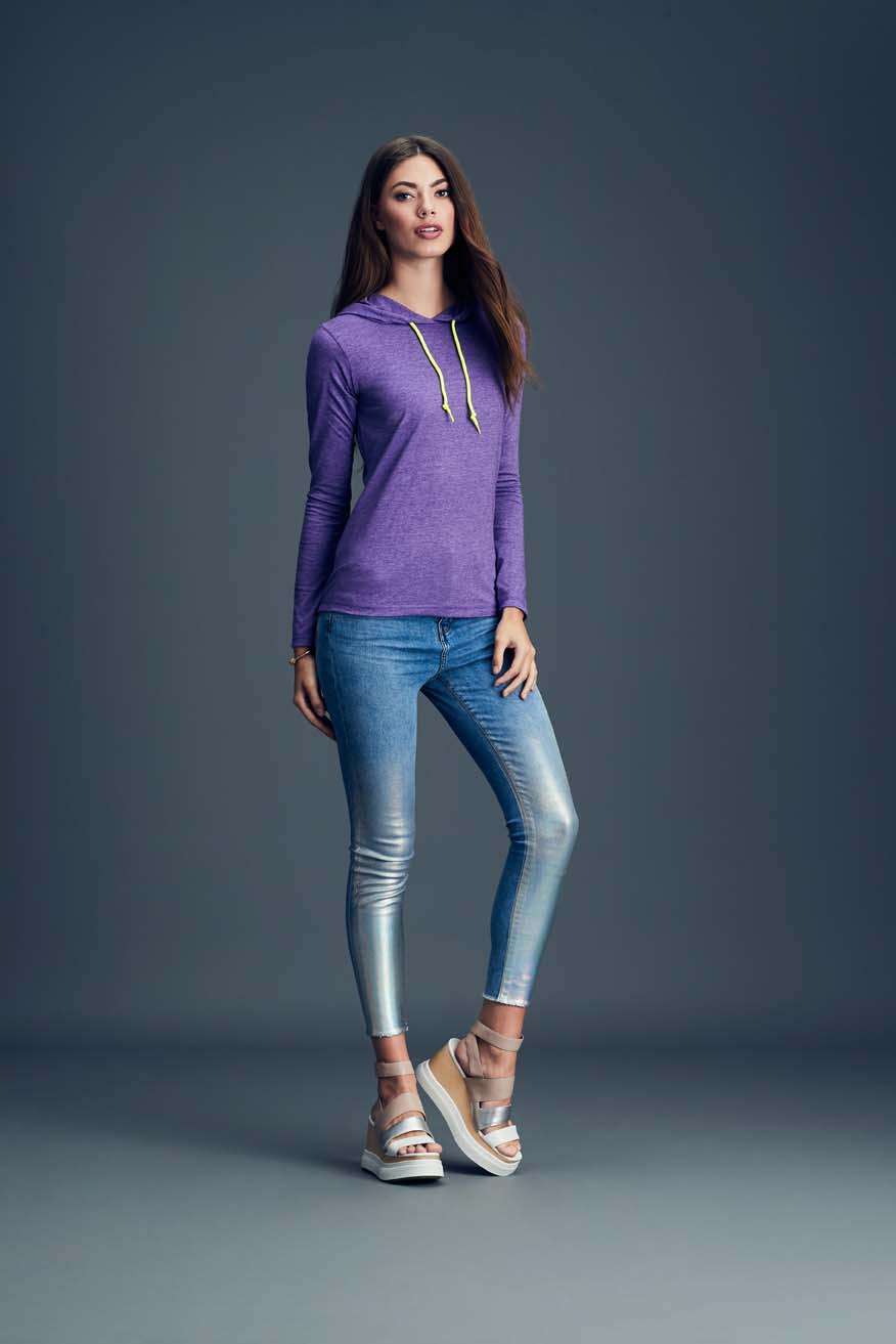 T-shirt Women’s Fashion Basic Long Sleeve Hooded Tee ANVIL
